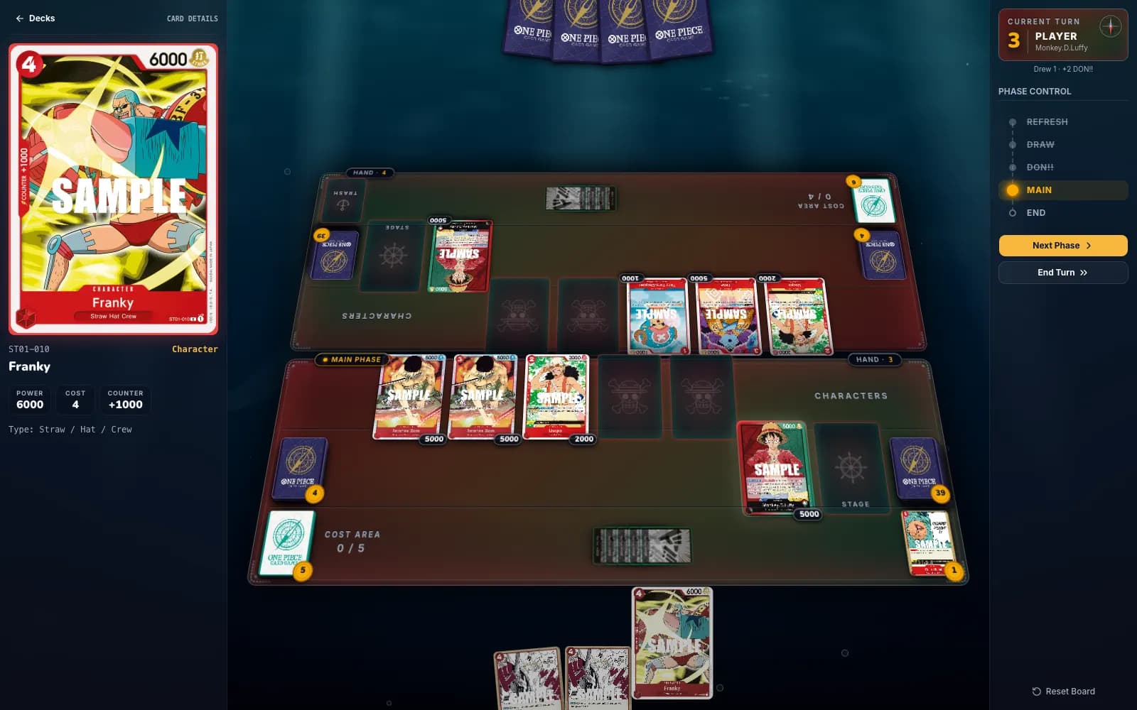 Grand Table sandbox board in the middle of a match